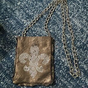 Dana Stein Vintage Fleur De Lis Chain Crossbody Bag